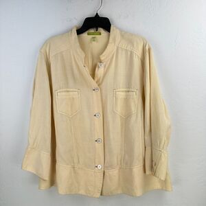Sigrid Olsen Top Womens 20 Yellow Woven Button‎ Long Sleeve Blouse Lightweight